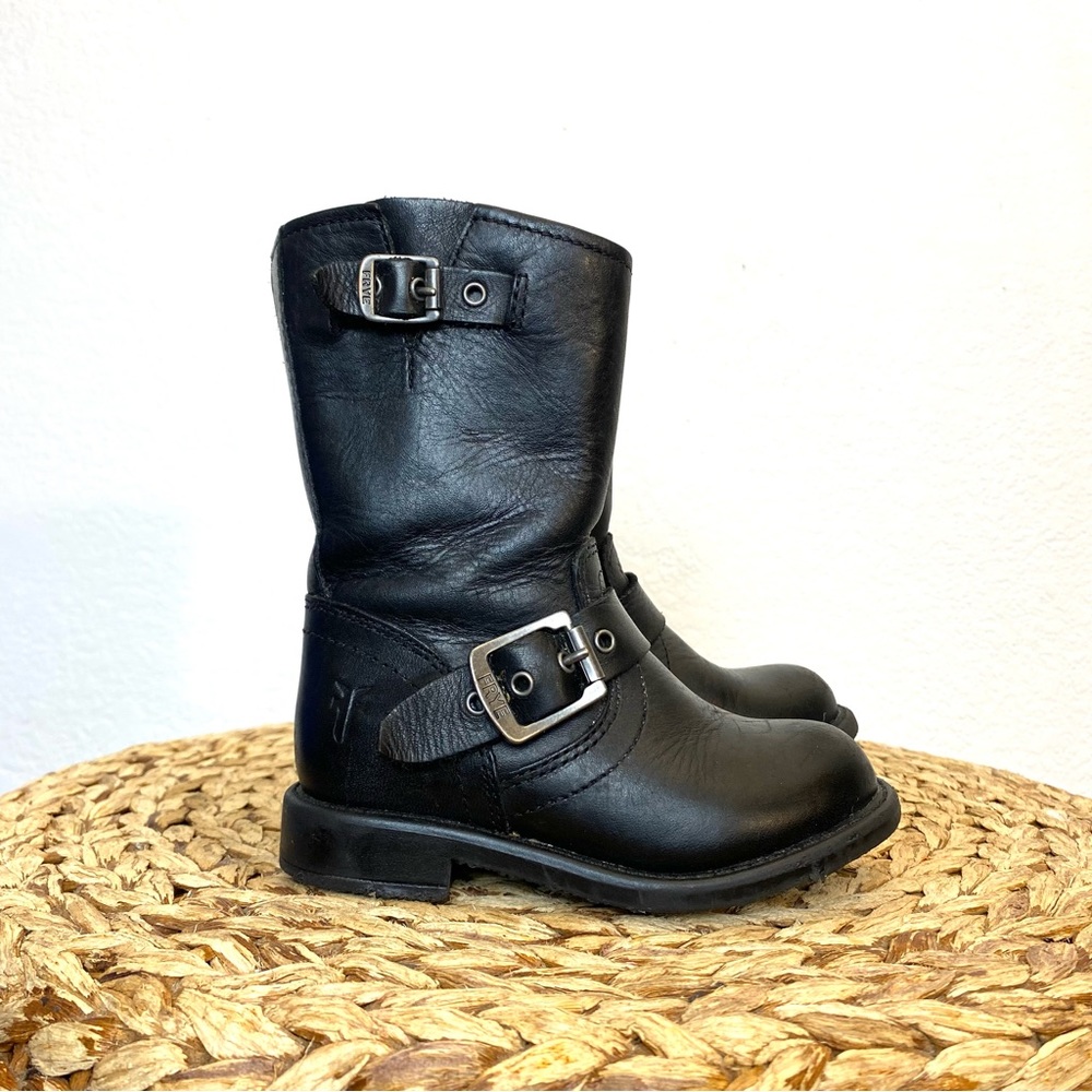 Frye pull on black leather boots 6c